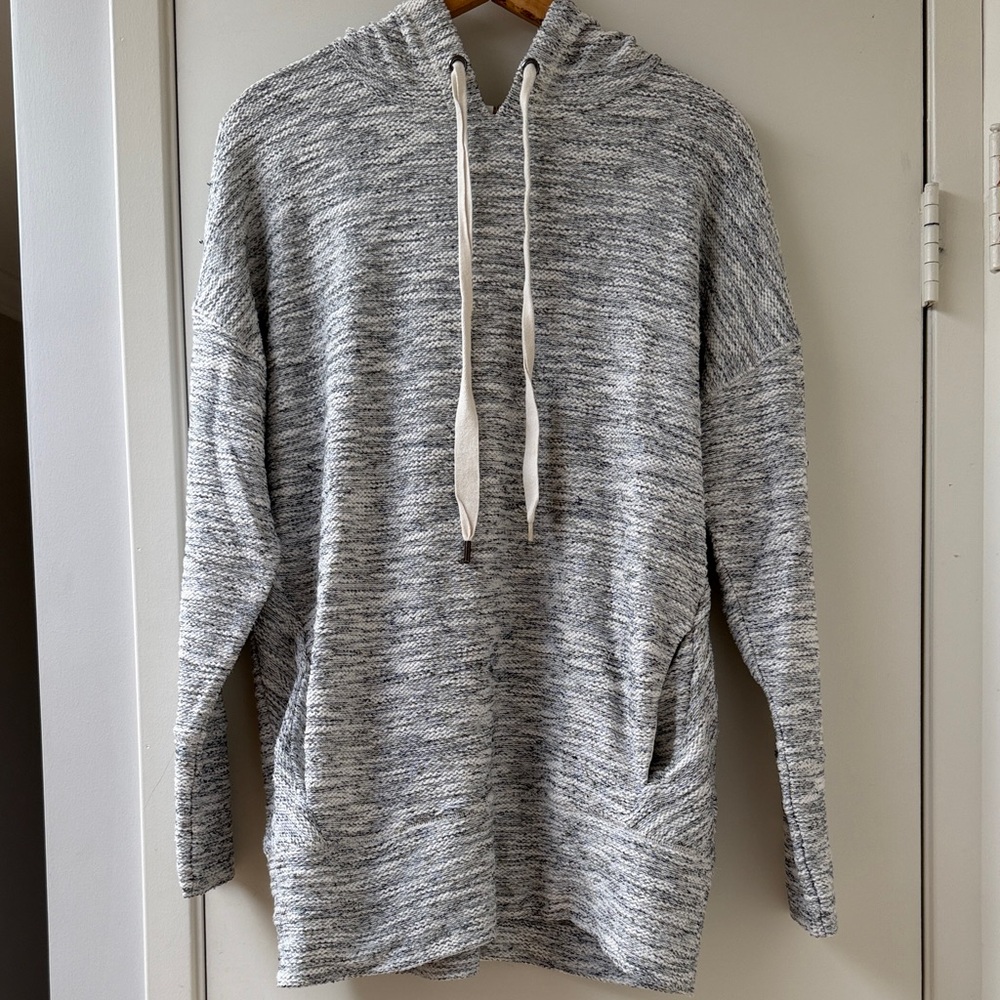 White Black and Gray Hooded Woman’s Knit Sweatshirt.